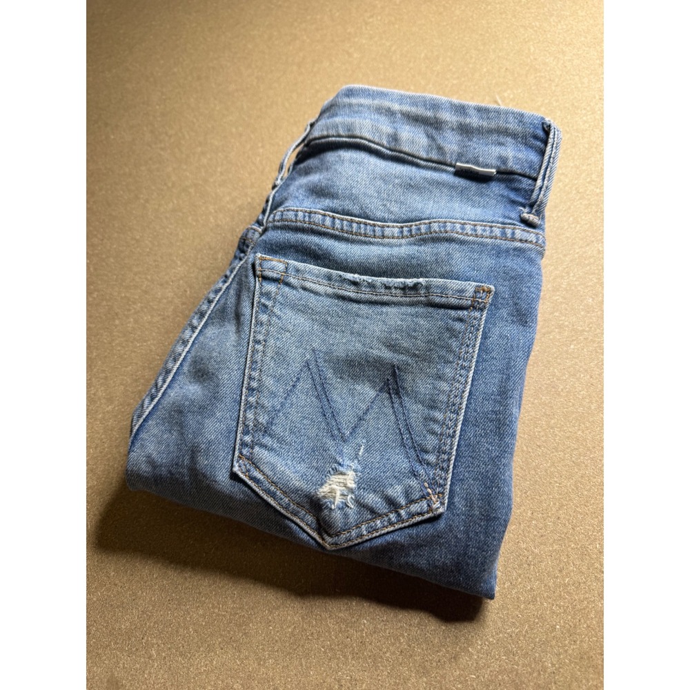 MOTHER High Waisted Looker Ankle Fray Jeans Blue Distressed Skinny Size 26